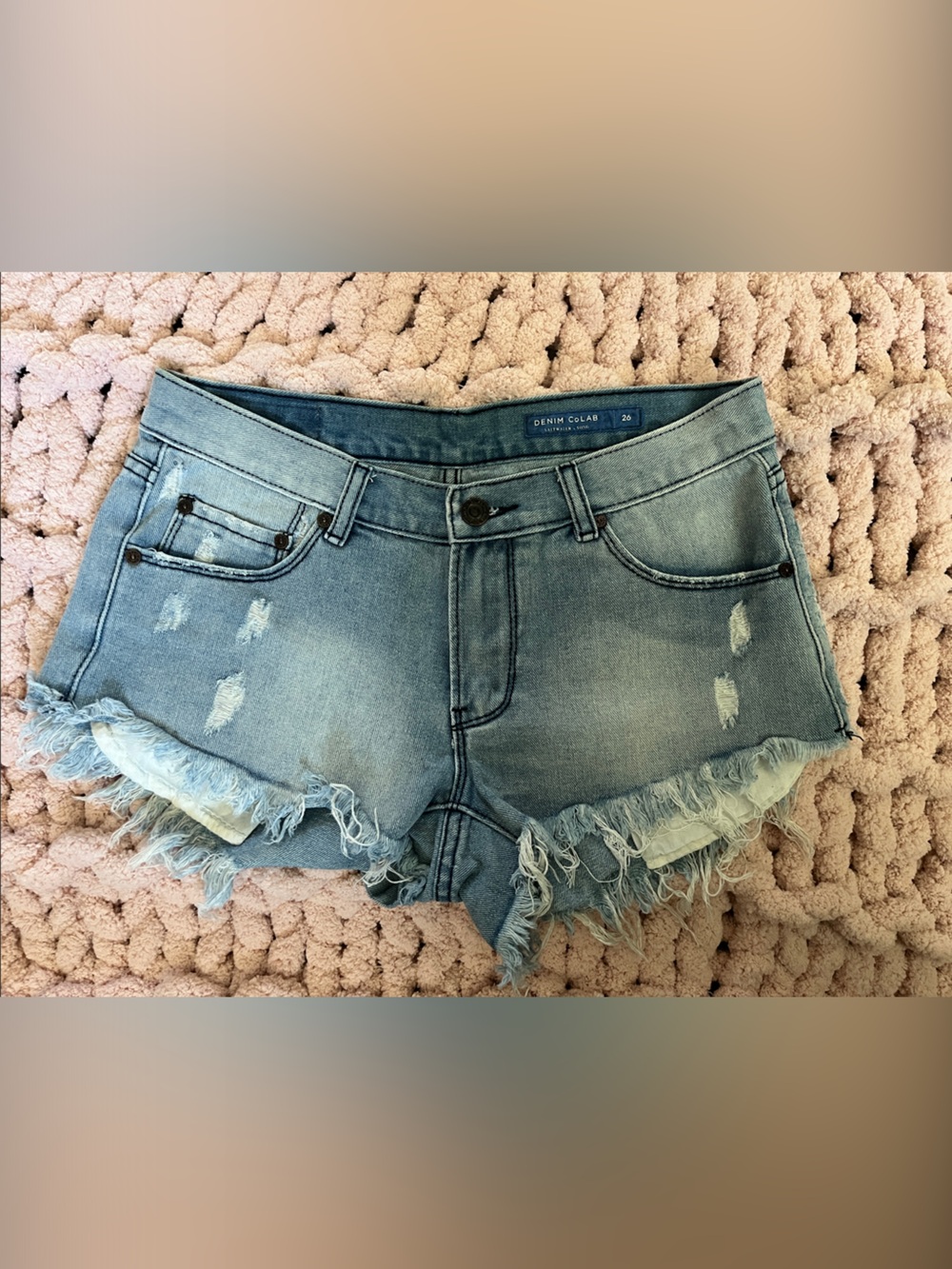 Denim Co. Light Blue Frayed Hem Distressed Jean Shorts